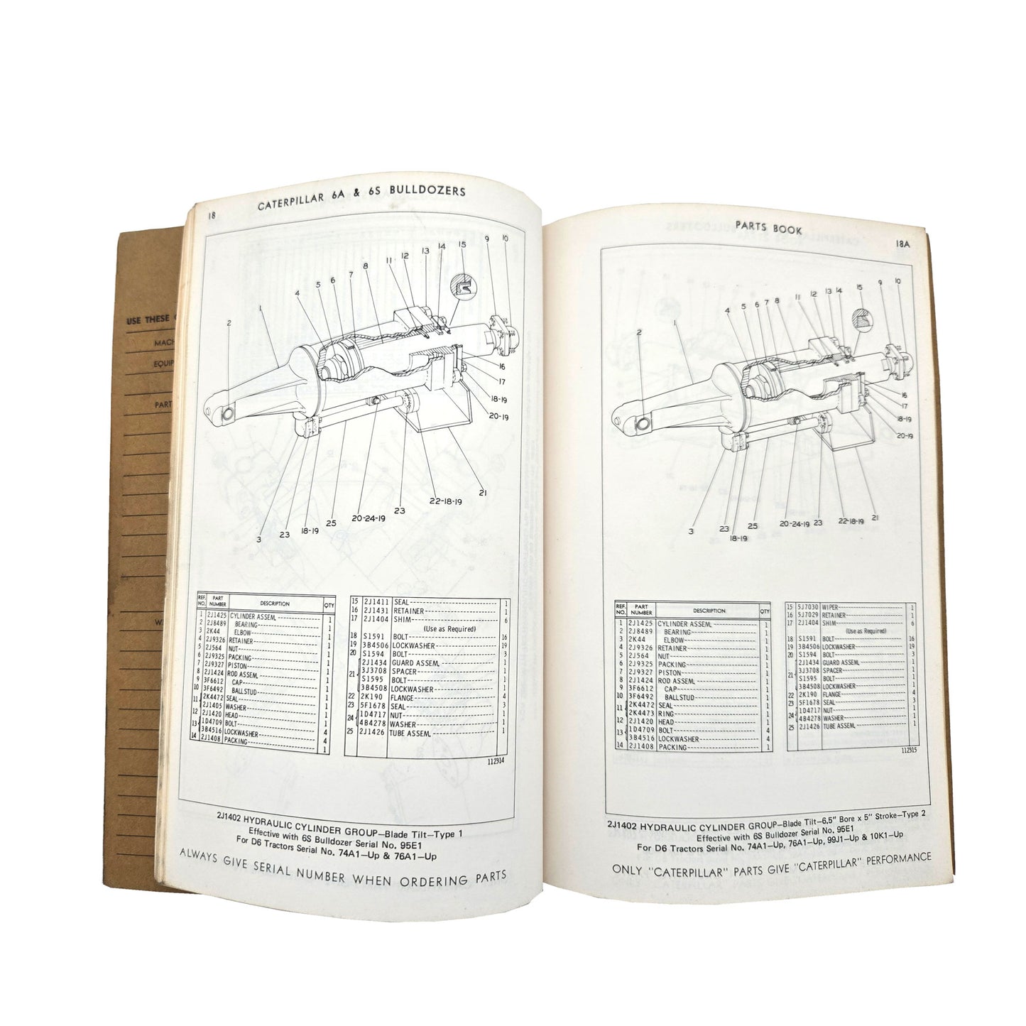 CAT CATERPILLAR No. 6A & 6S Bulldozers Parts Manuals 44E1-UP 95E1-UP