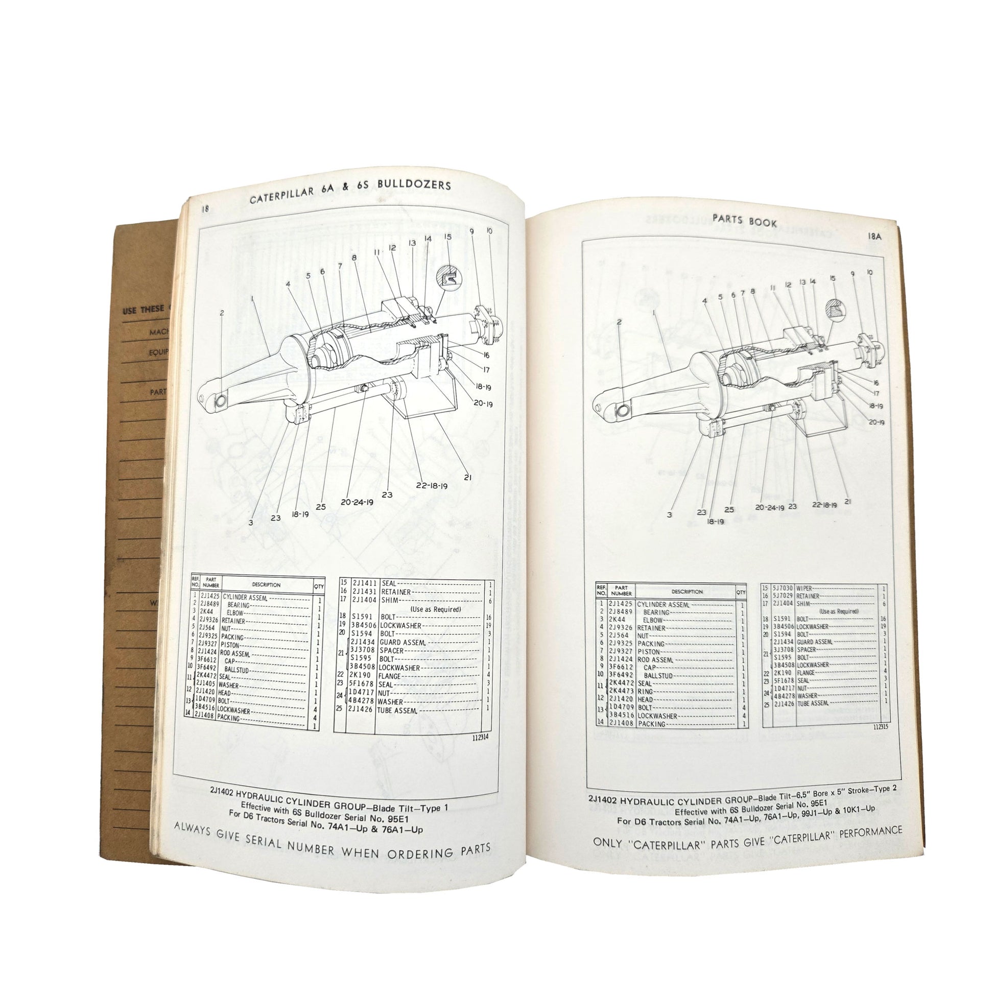 CAT CATERPILLAR No. 6A & 6S Bulldozers Parts Manuals 44E1-UP 95E1-UP