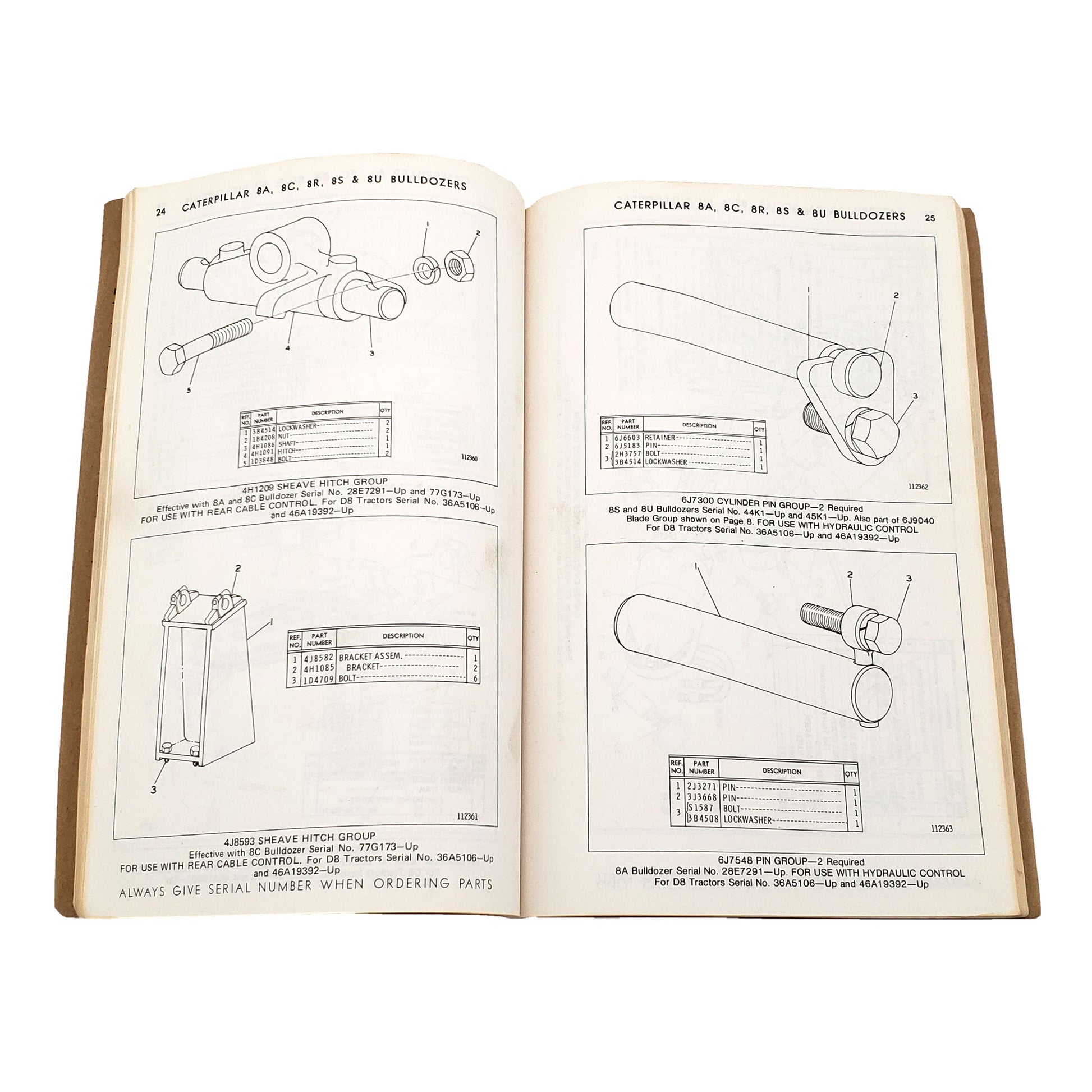 Caterpillar 8A 8C 8R 8S & 8U Bulldozers Parts Book Manual