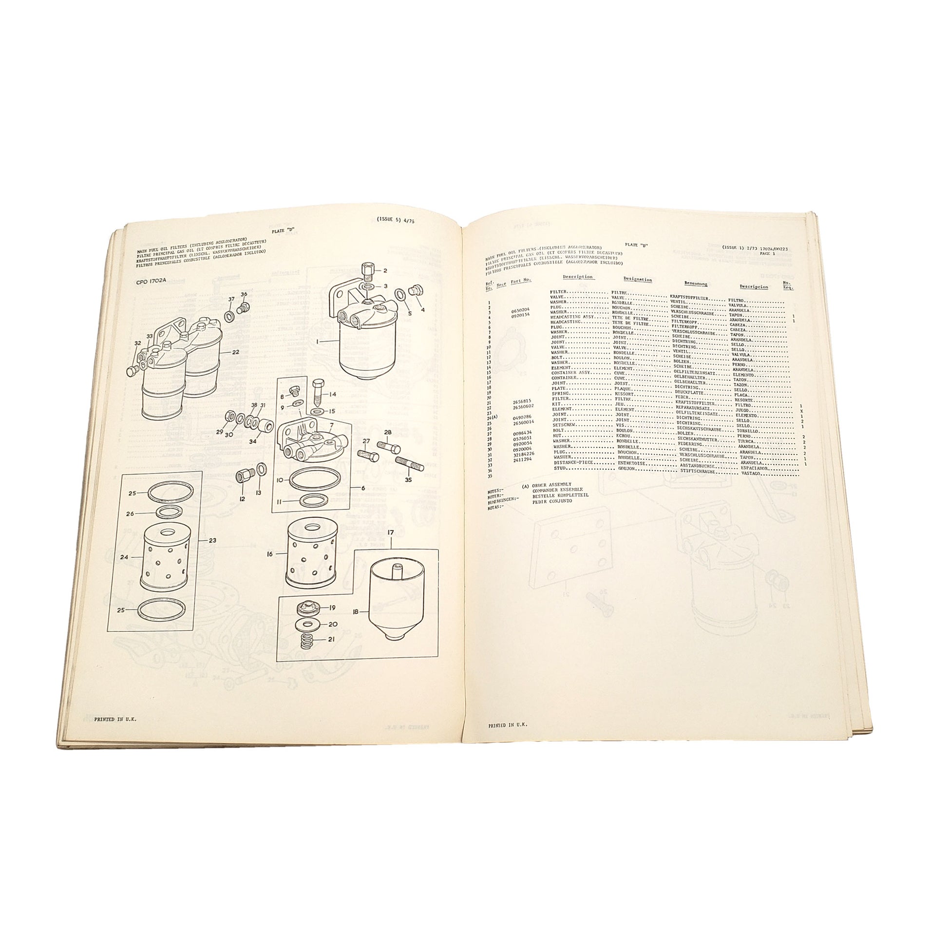 Perkins Engines 6-354(I) No. 22460 Parts Manual Book