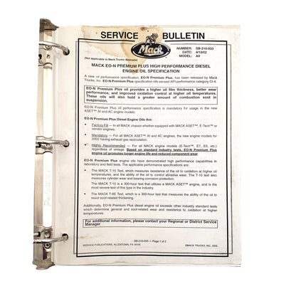 Mack ASET AI and AC Engines with EGR Advance Operation Service Manual TS87702 | Service Bulletin