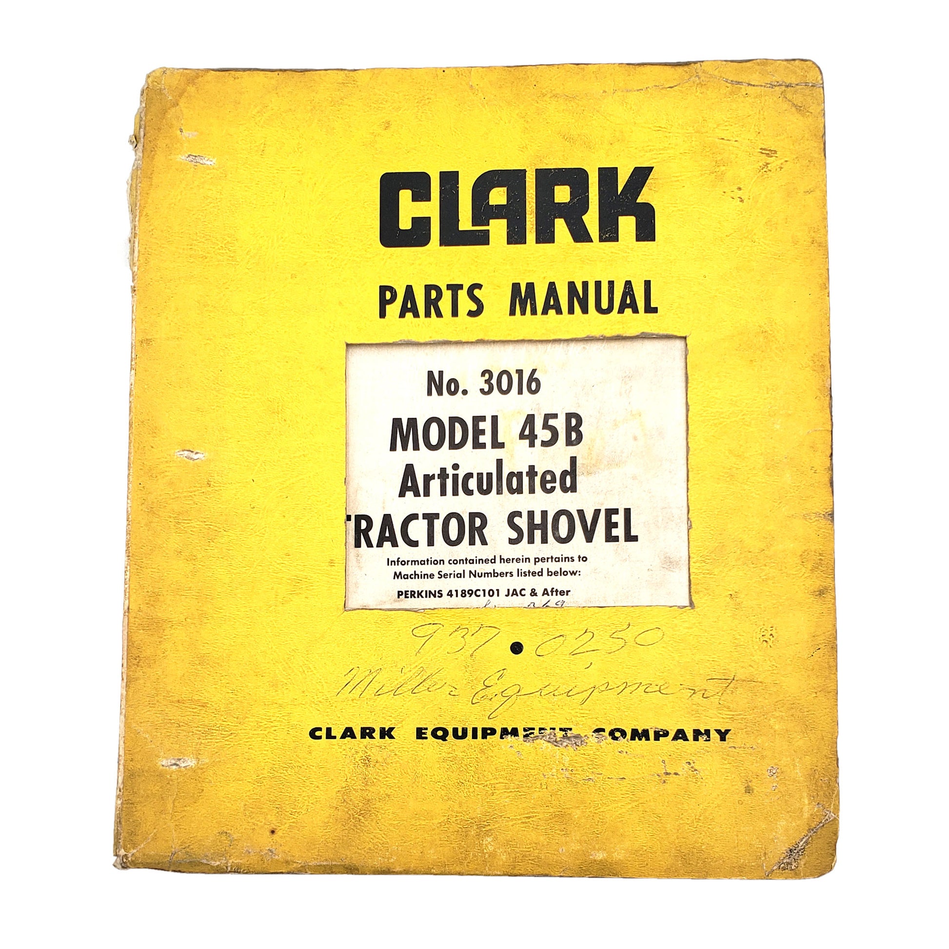 Clark Model 45B Articulated Tractor Shovel No. 3016 Parts Manual | Cover