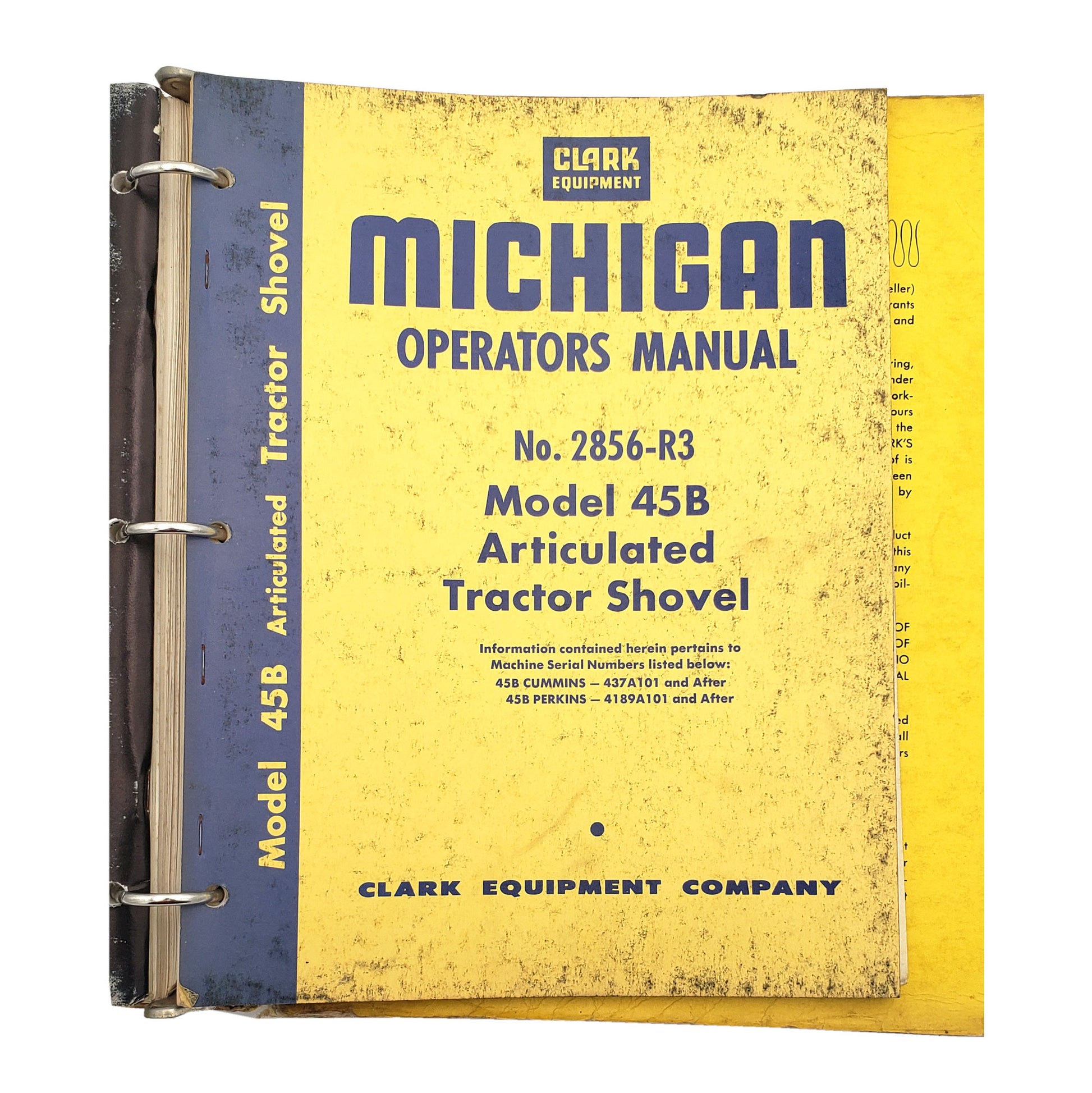 Clark Model 45B Articulated Tractor Shovel No. 3016 Parts Manual | Michigan Operators Manual No. 2856-R3