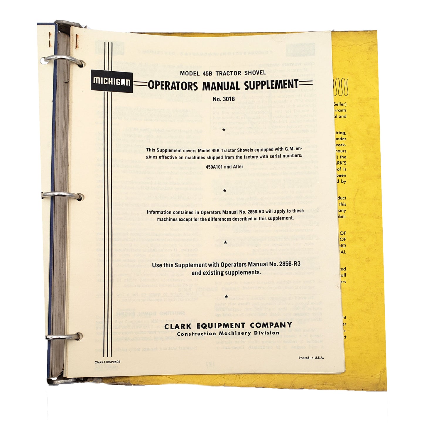 Clark Model 45B Articulated Tractor Shovel No. 3016 Parts Manual | Operators Manual Supplement No. 3018