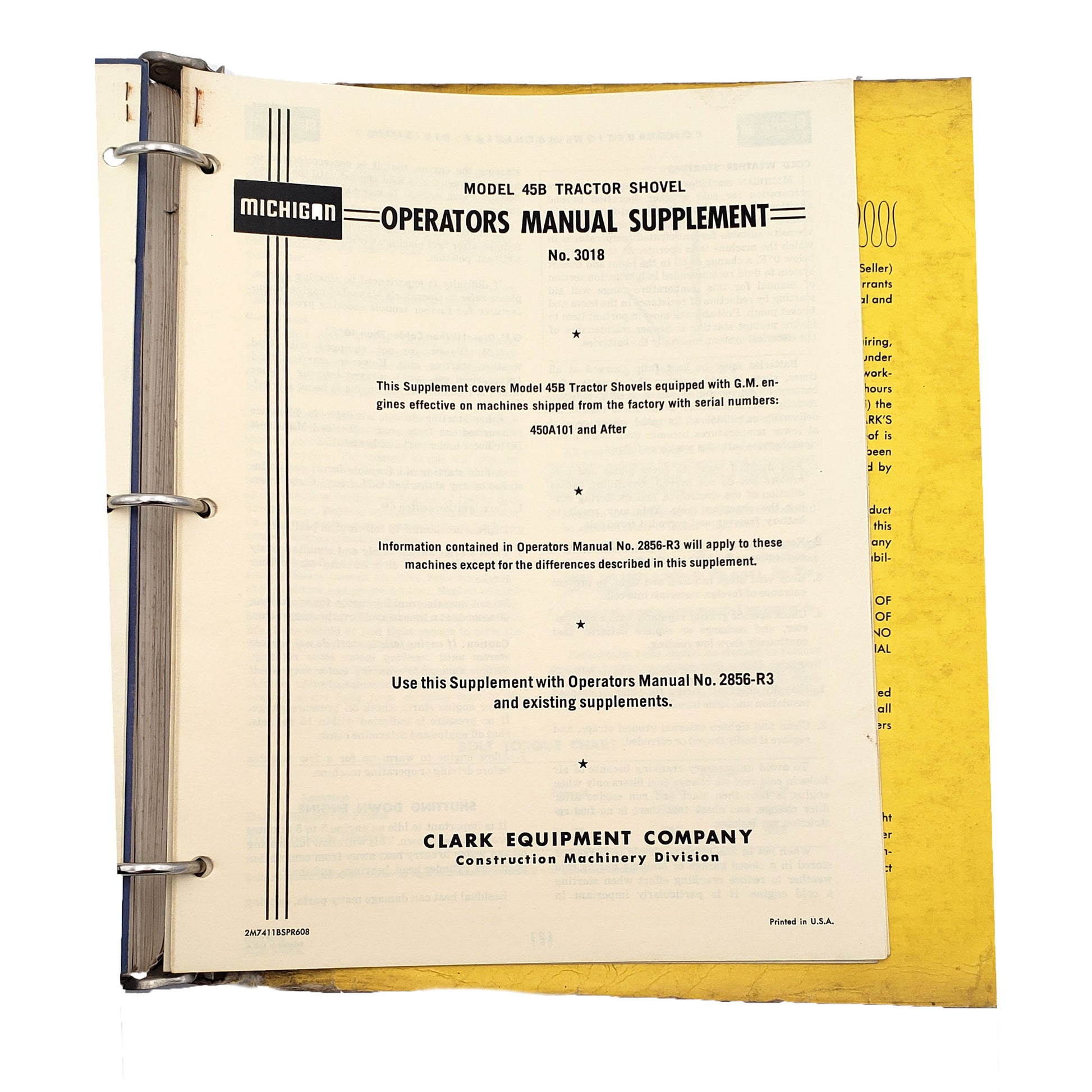 Clark Model 45B Articulated Tractor Shovel No. 3016 Parts Manual | Operators Manual Supplement No. 3018