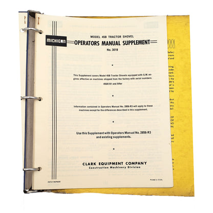 Clark Model 45B Articulated Tractor Shovel No. 3016 Parts Manual | Operators Manual Supplement No. 3018