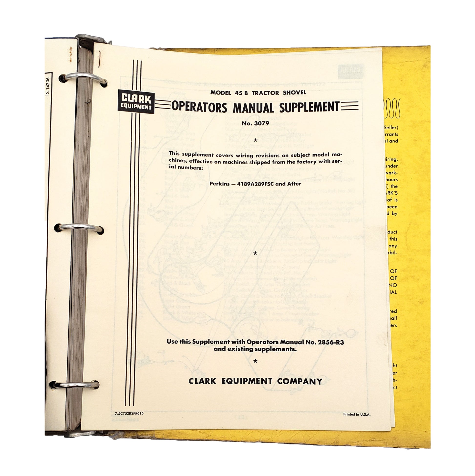 Clark Model 45B Articulated Tractor Shovel No. 3016 Parts Manual | Operators Manual Supplement No. 3079