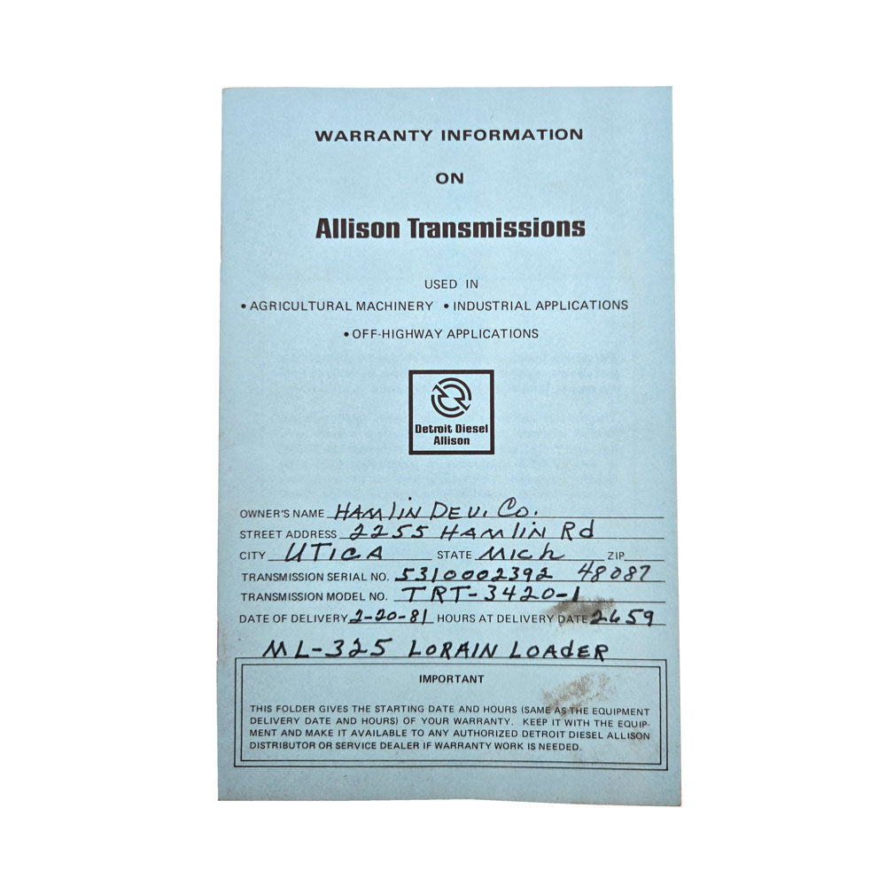 Allison Transmissions Warranty Information