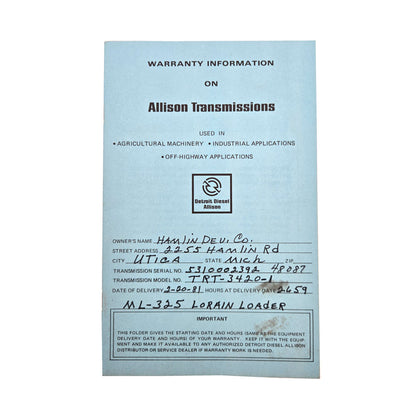 Allison Transmissions Warranty Information
