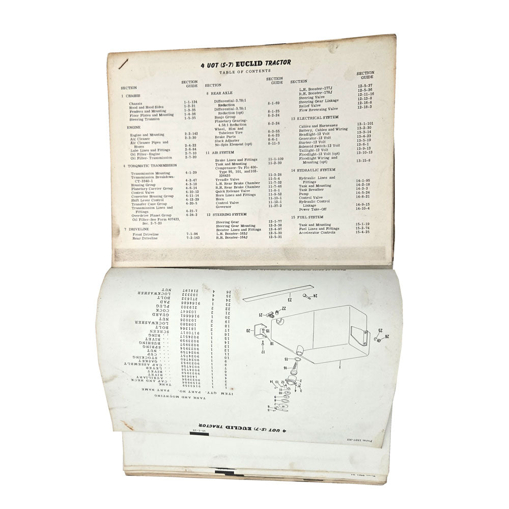 EUCLID 4 UOT S7 Tractor 26SH Scraper 129 W Trailer Parts Catalog Manual