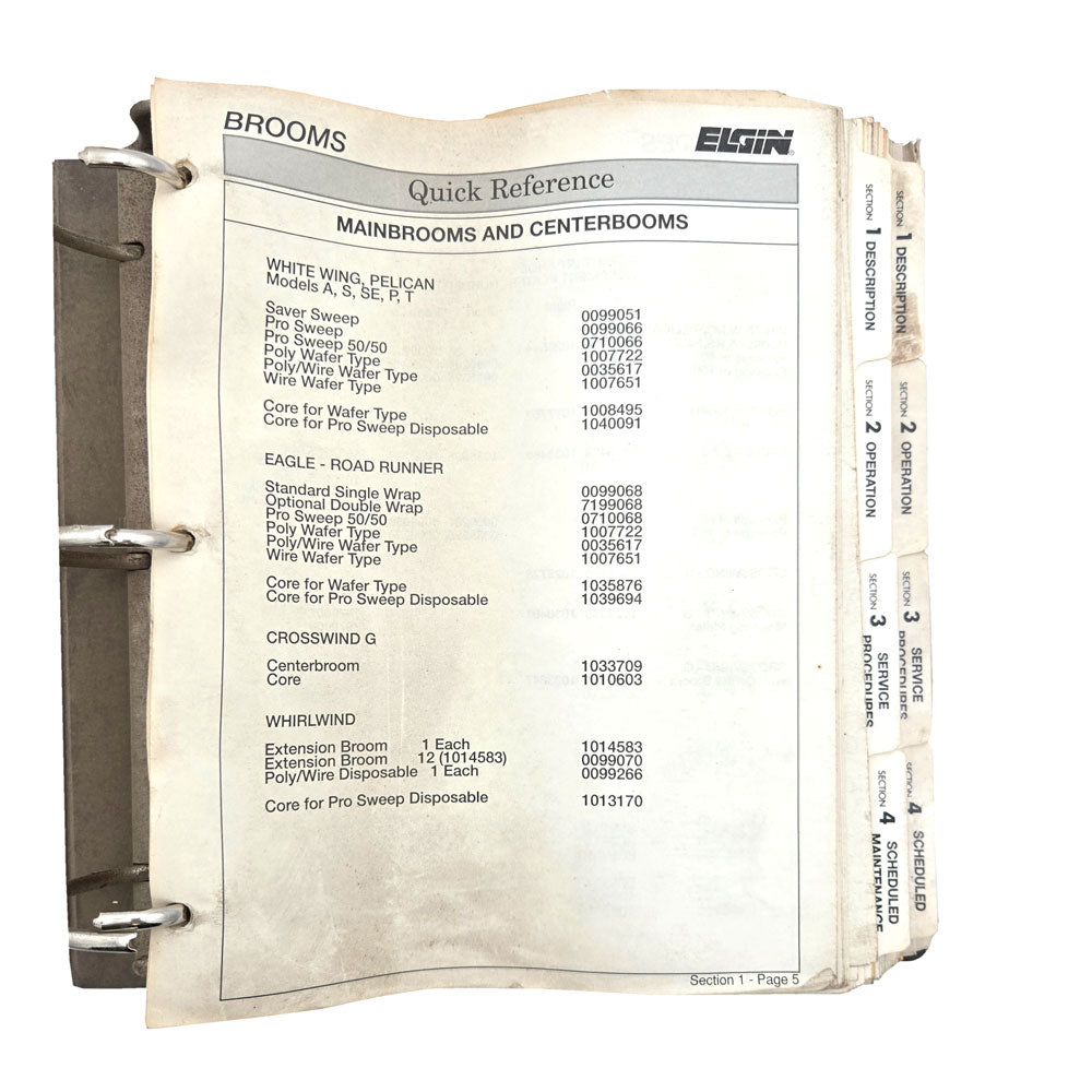 ELGIN WHIRLWIND L LE & Crosswind G GE Street Sweeper Operator Service Manual