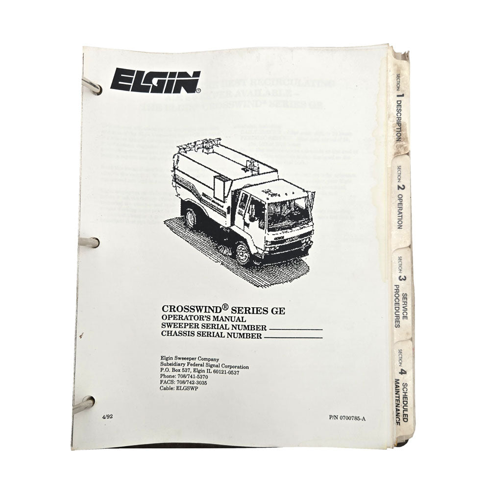 ELGIN WHIRLWIND L LE & Crosswind G GE Street Sweeper Operator Service Manual