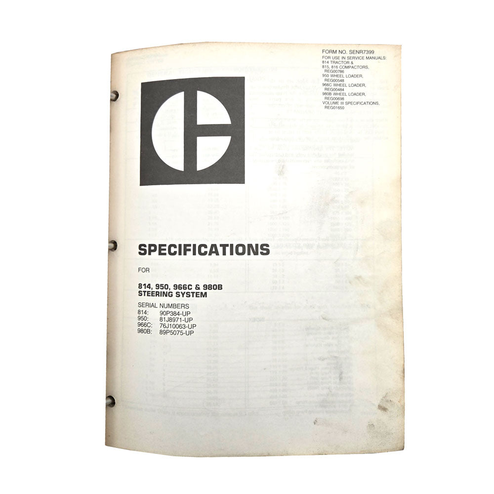 814, 950, 966C &amp; 980B Steering System: Specifications