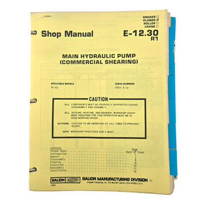 Section E - 12.30 R1: Main Hydraulic Pump (Commercial Shearing)