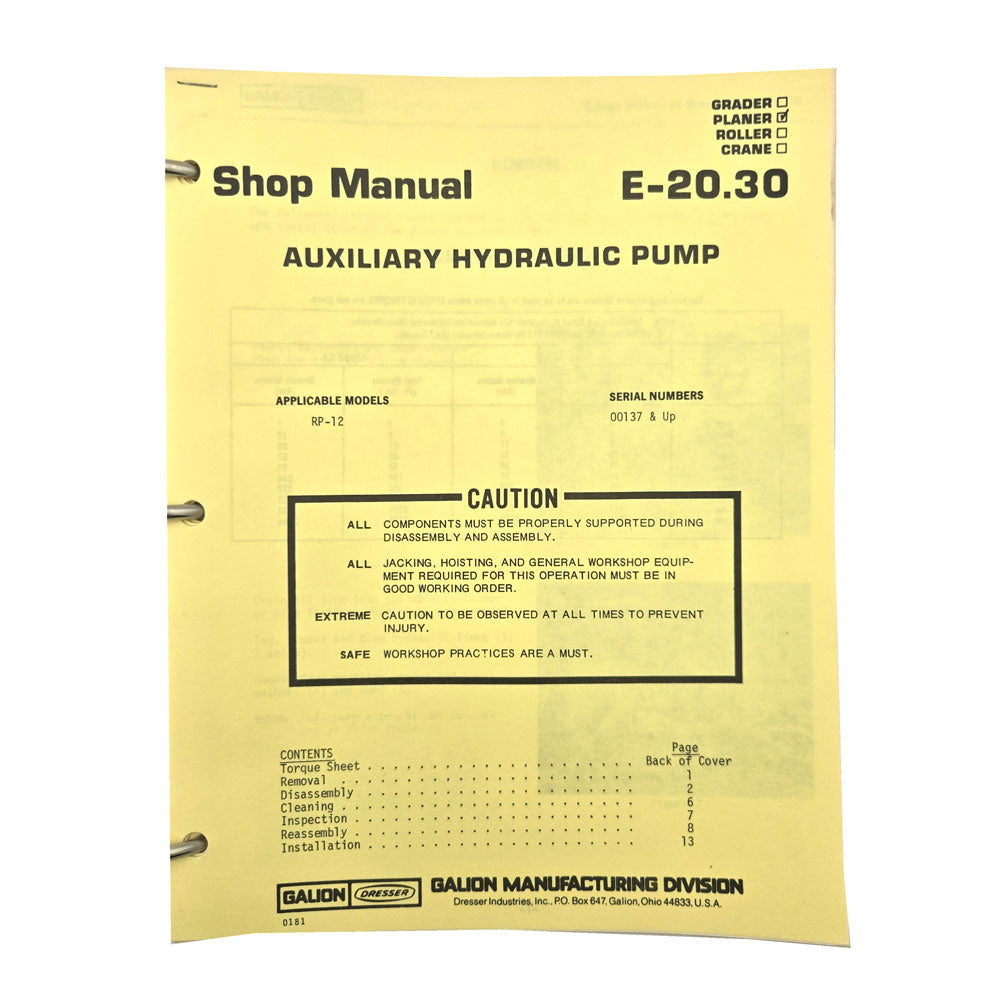 Section E - 20.30: Auxiliary Hydraulic Pump
