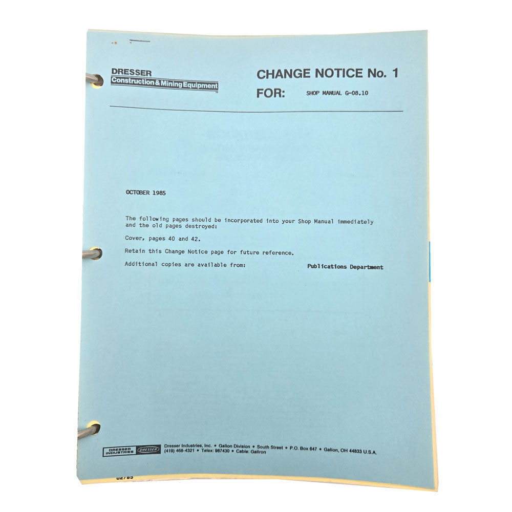 Change Notice No.1 | Section G - 8.10 C1: Rockwell Axle (Model PRM-673-RSA-200) Galion P/N 156353 