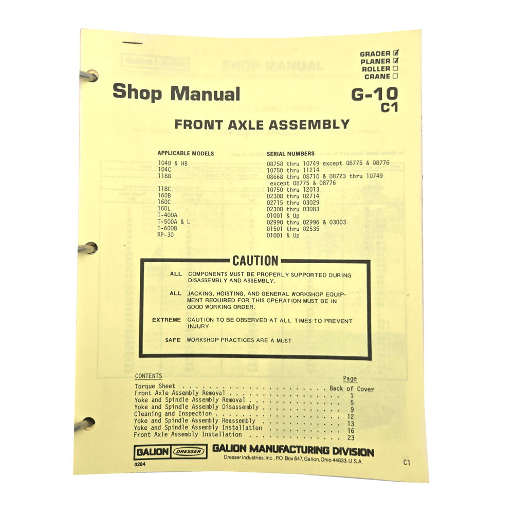 Section G - 10 C1: Front Axle Assembly