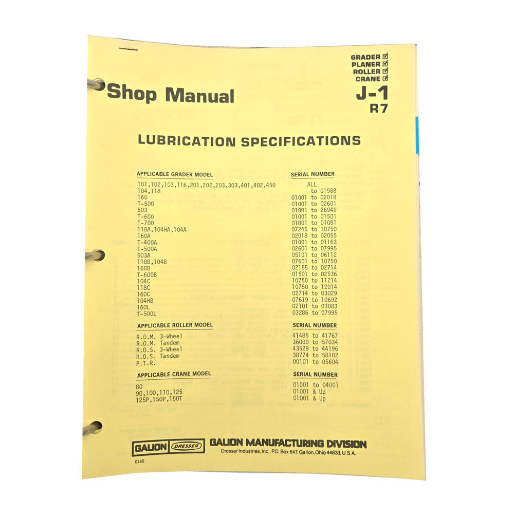 Section J - 1 R7: Lubrication Specifications