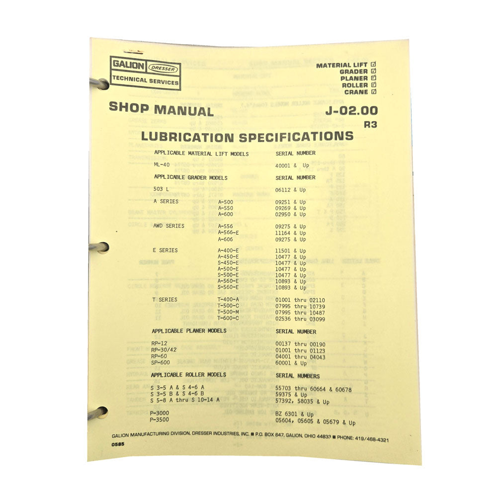 Section J - 2.00 R3: Lubrication Specifications