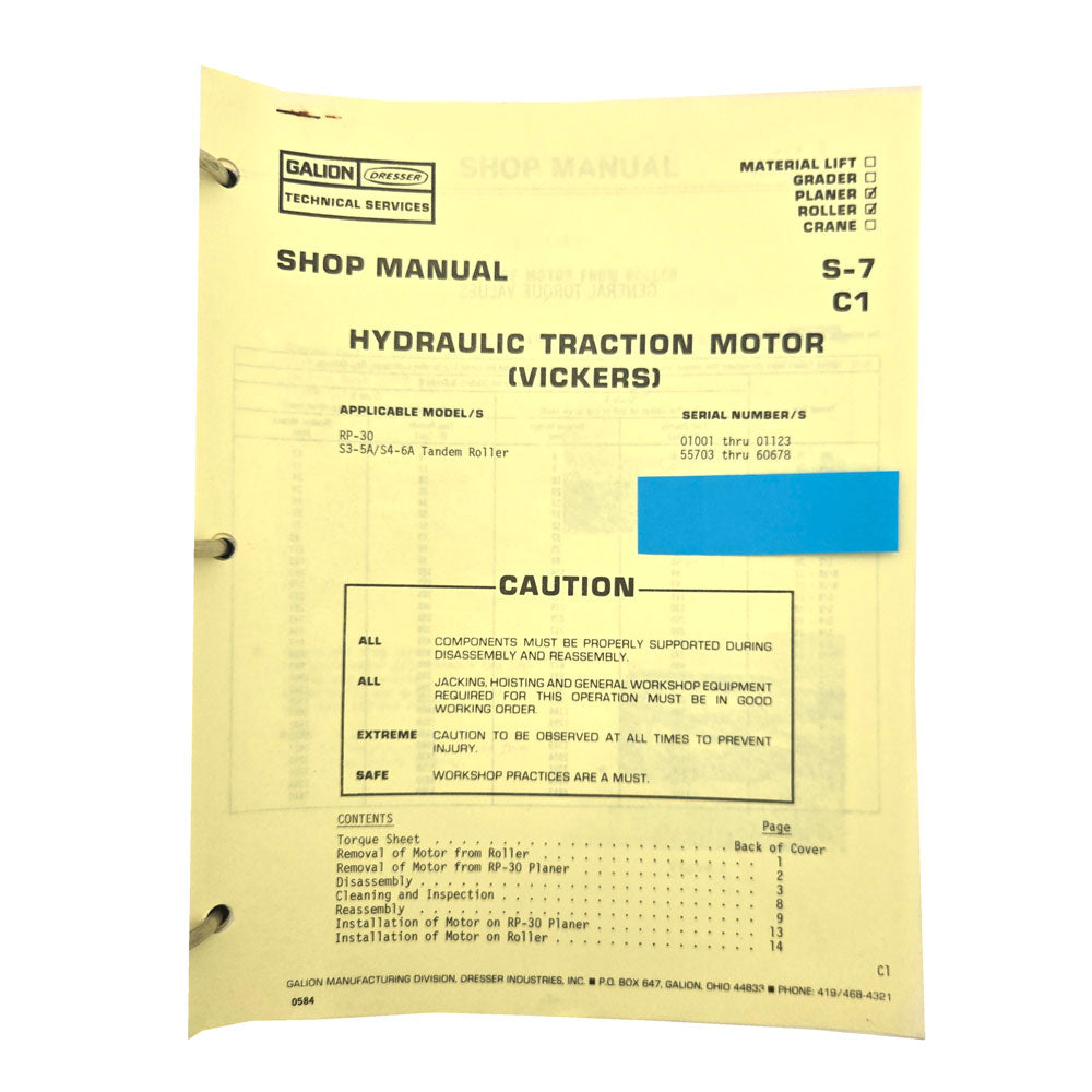 Section S - 7 C1: Hydraulic Traction Motor (Vickers)