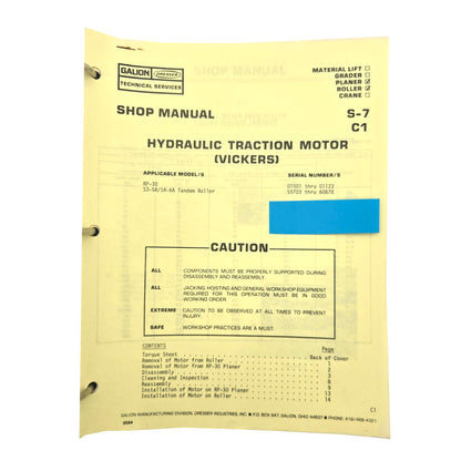 Section S - 7 C1: Hydraulic Traction Motor (Vickers)