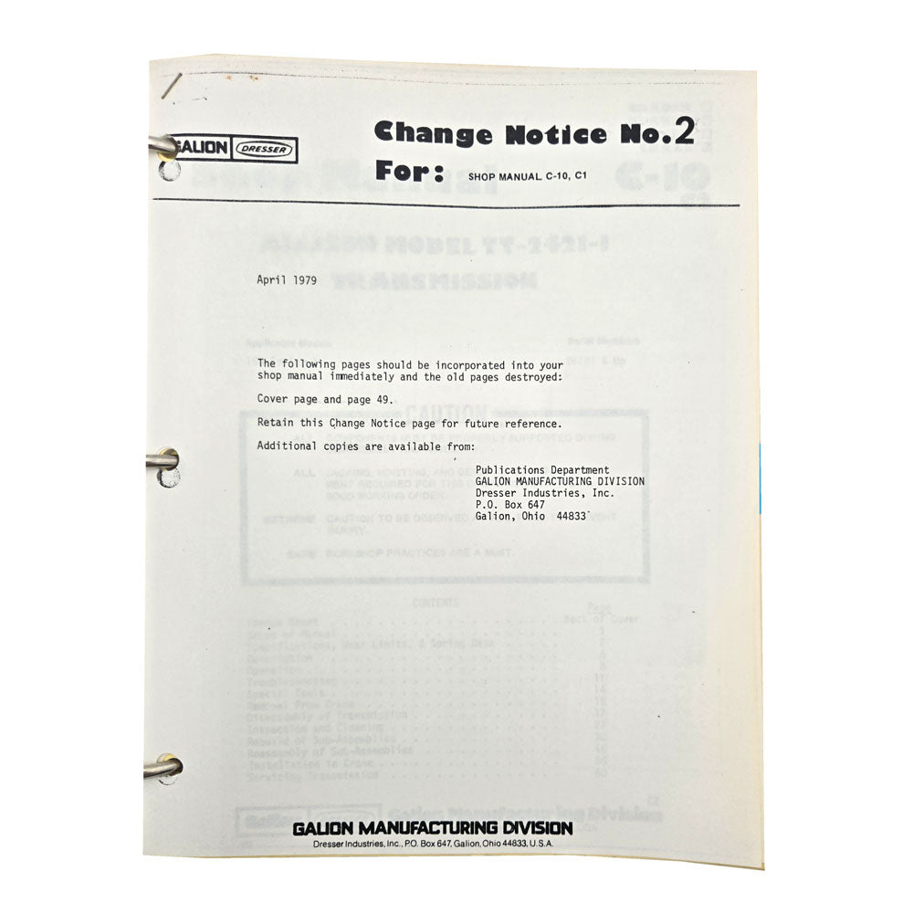 Change Notice No.1 | Section C - 10 C2: Shop Manual 