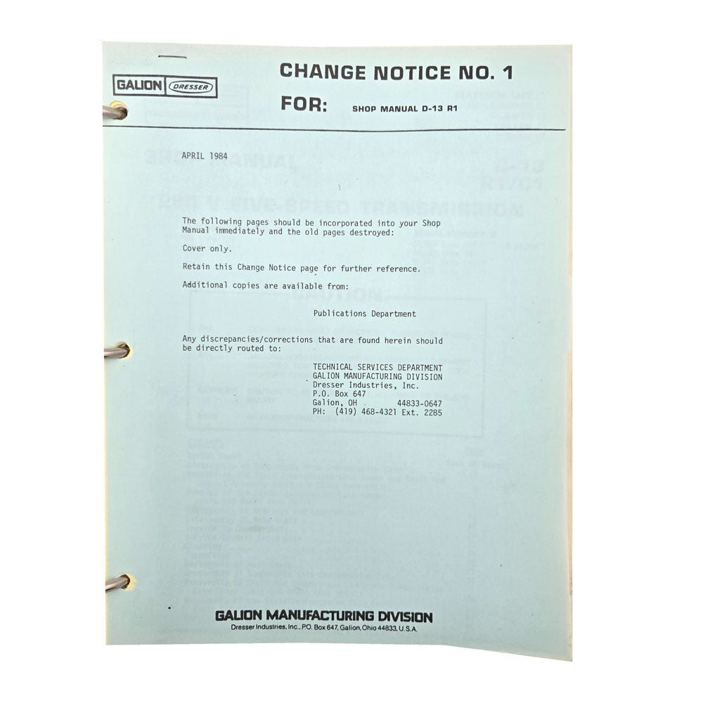 Change Notice No.1 | Section D - 13 R1/C1: 28 V Five-speed Transmission