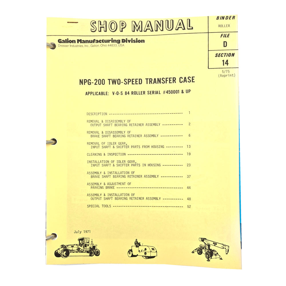 Section D - 14: NPG-200 Two-speed Transfer Case (Applicable: V-O-S 84 Roller Serial #450001 & Up)