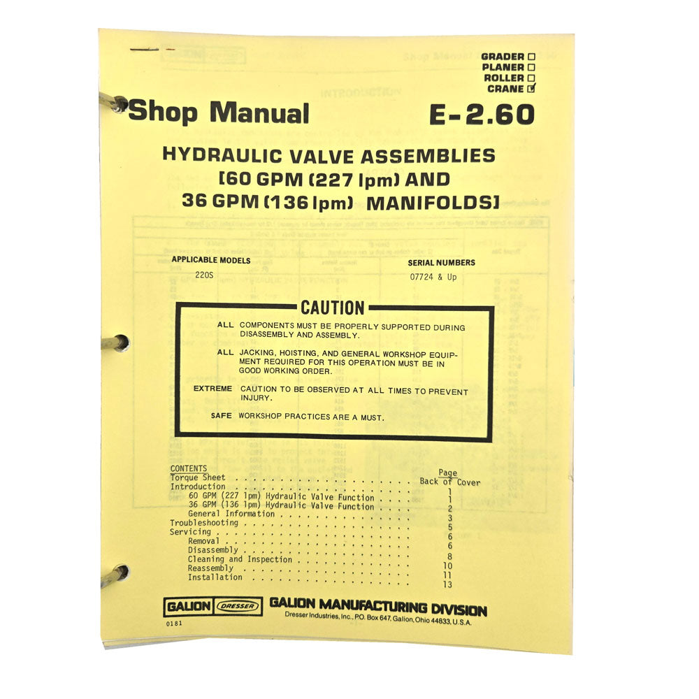 Section E - 2.60: Hydraulic Valve Assemblies [60 GPM (227 IPM) and 36 GPM (136IPM) Manifolds]