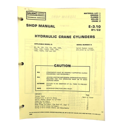 Section E - 3.10 R1/C2: Hydraulic Crane Cylinders