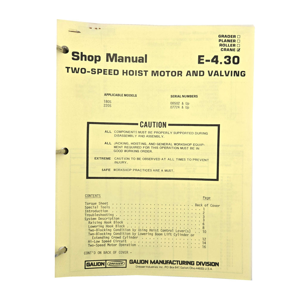 Section E - 4.30: Two-speed Hoist Motor and Valving