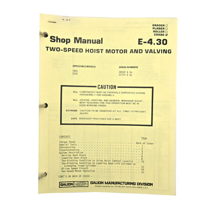 Section E - 4.30: Two-speed Hoist Motor and Valving