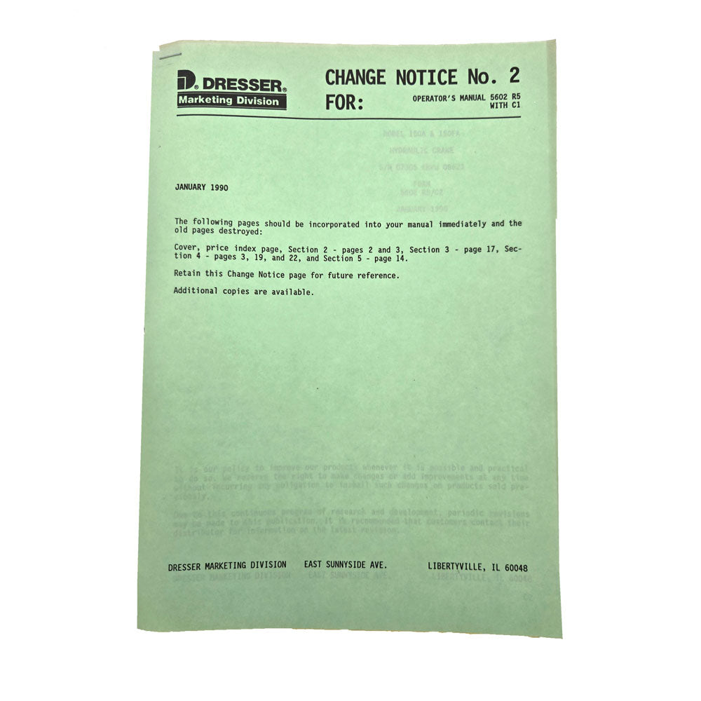 Change Notice No. 2: Operator's Manual 5602 R5 with C1
