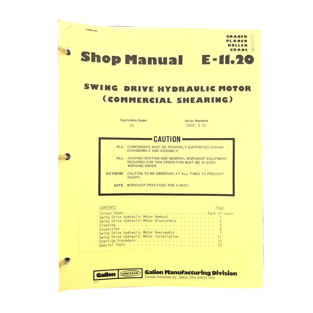 Section E - 11.20: Swing Drive Hydraulic Motor (Commercial Shearing)