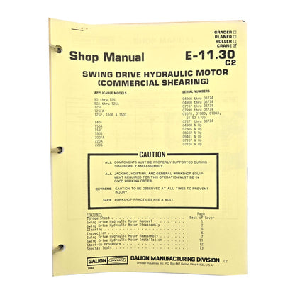 Section E-11.30 C2: Swing Drive Hydraulic Motor (Commercial Shearing)