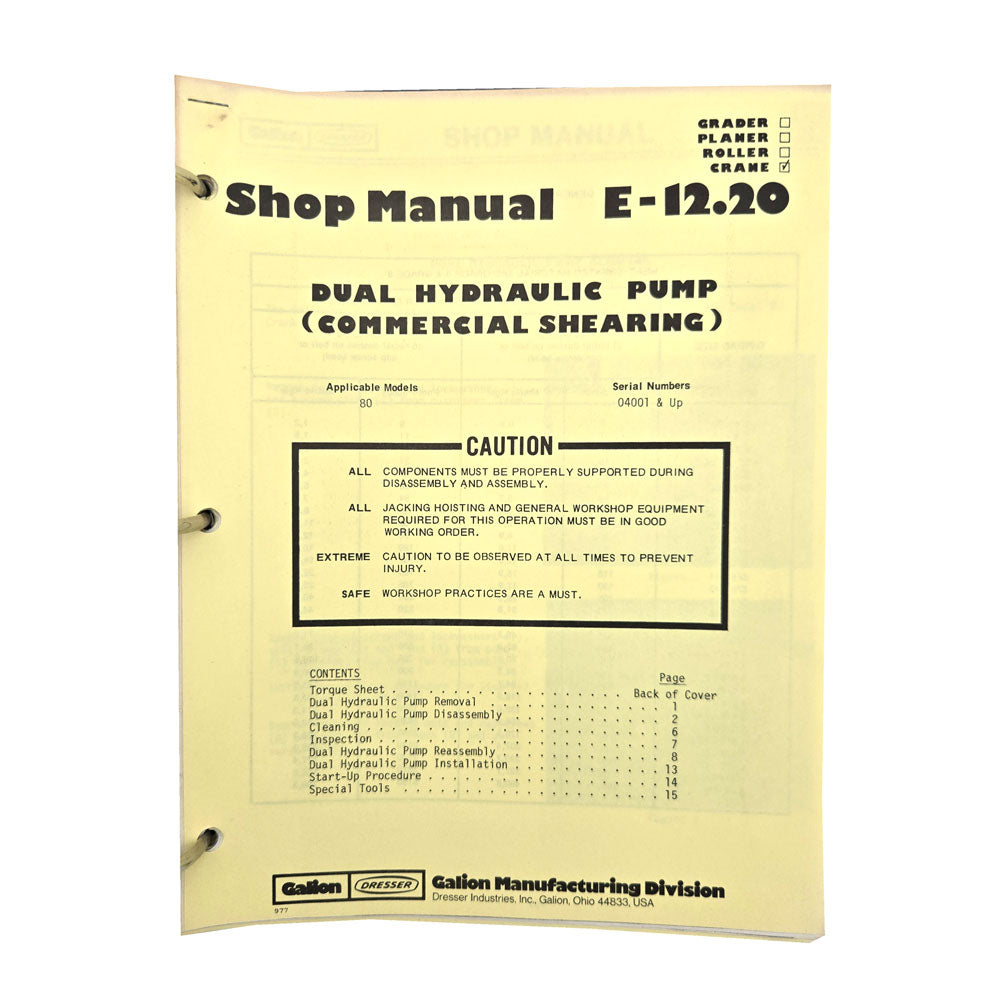 Section E - 12.20: Duel Hydraulic Pump (Commercial Shearing) 