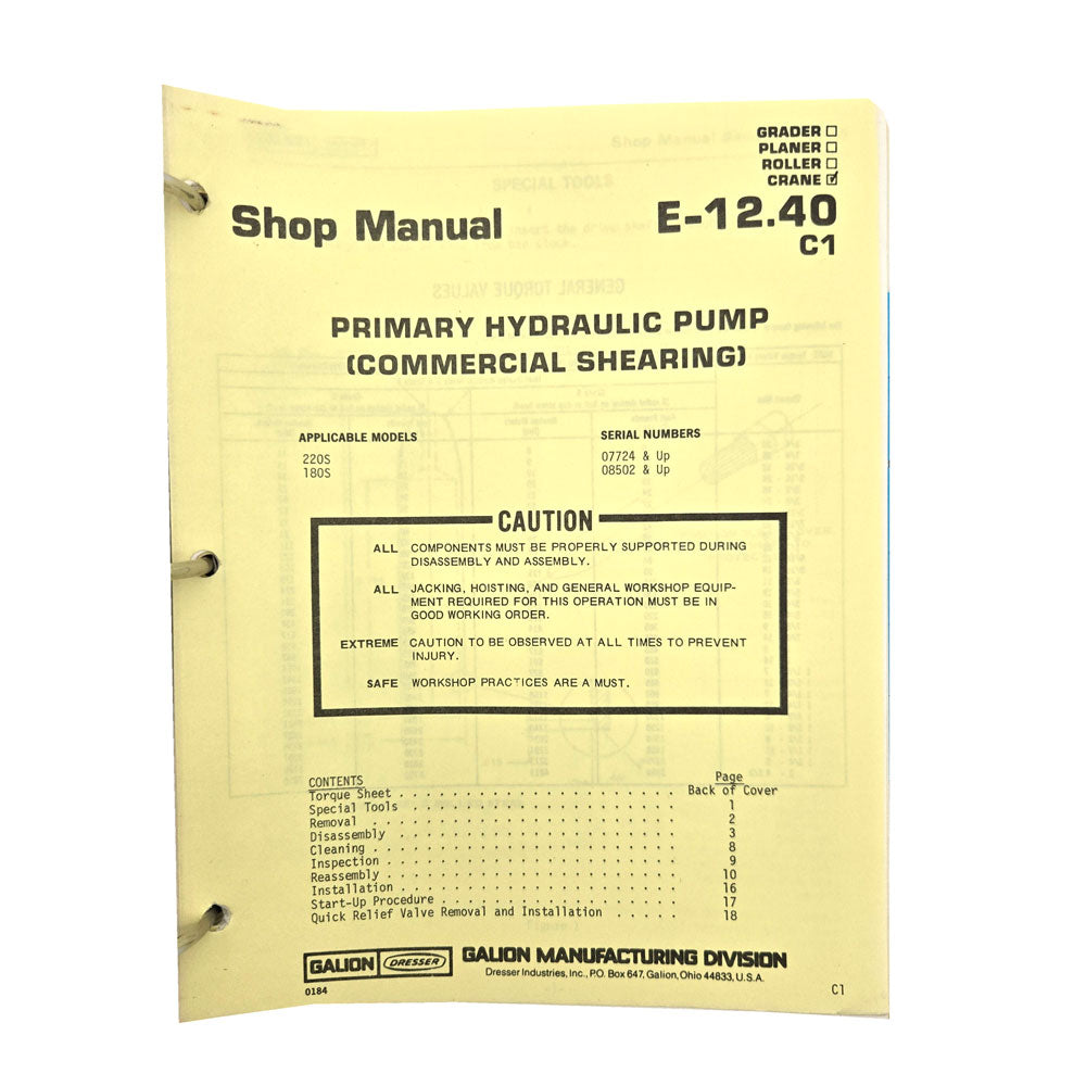 Section E - 12.40 C1: Primary Hydraulic Pump (Commercial Shearing)