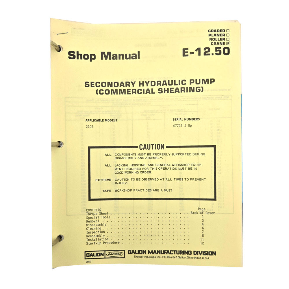 Section E - 12.50: Secondary Hydraulic Pump (Commercial Shearing)