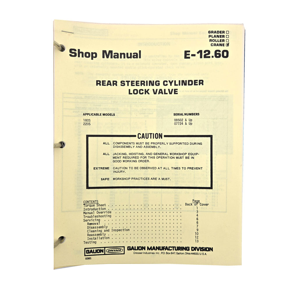 Section E - 12.60: Rear Steering Cylinder Lock Valve