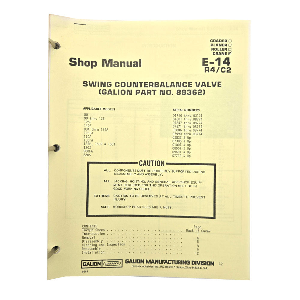 Section E- 14 R4/C2: Swing Counterbalance Valve (GALION Part No.893621)