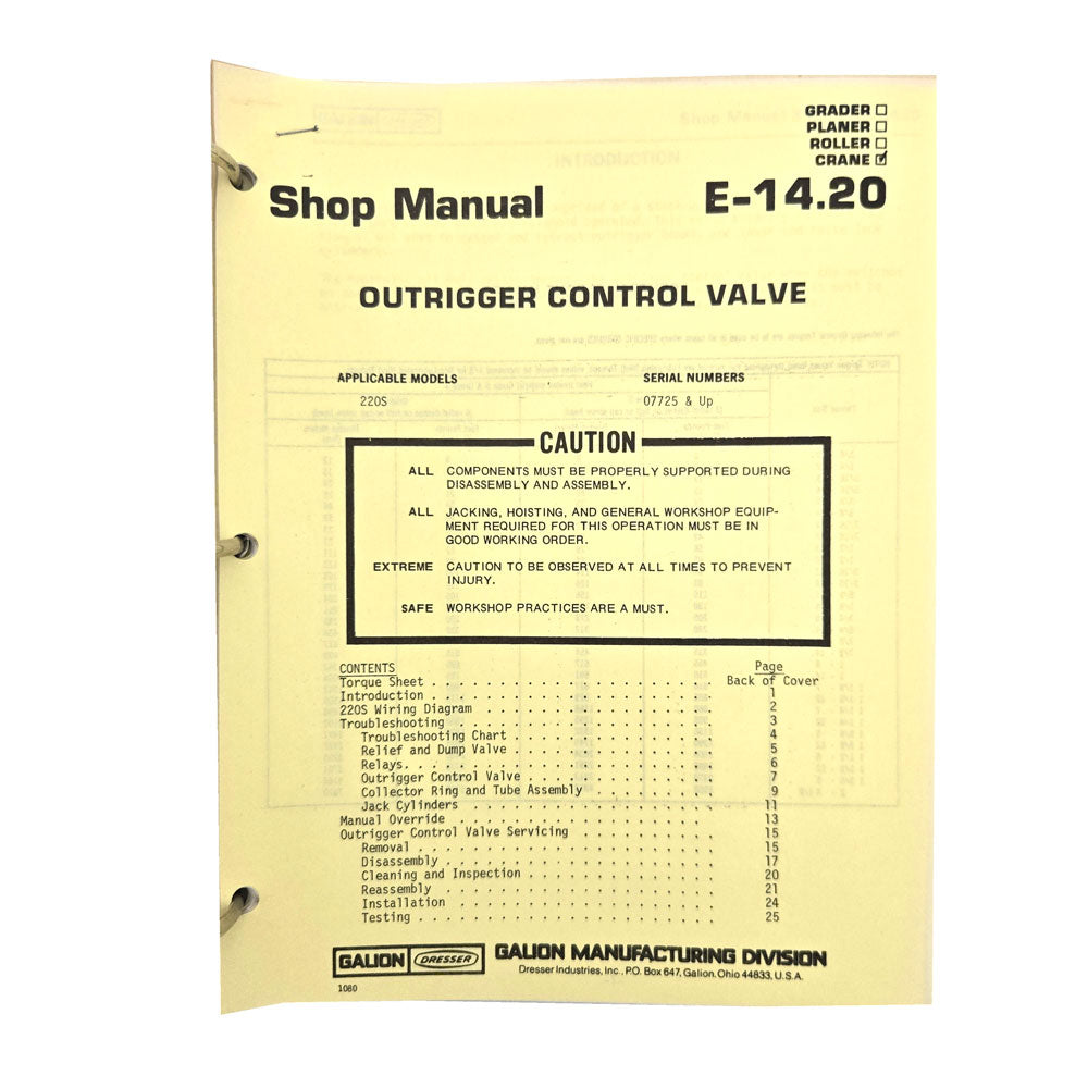 Section E - 14.20: Outrigger Control Valve
