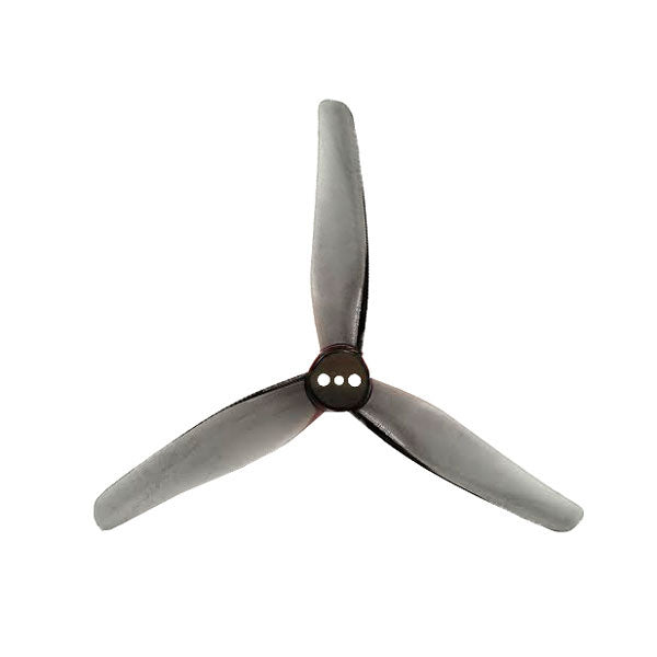 Single HQProp T3.5X2.5X3 grey 3-blade drone propeller in semi-transparent polycarbonate with central hub, isolated on white background