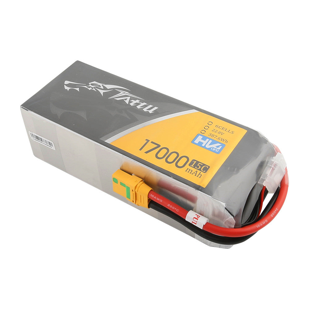 Tattu 17000mAh 6S 22.8V 15C LiPo Battery with XT90-S Plug – Front Angle View