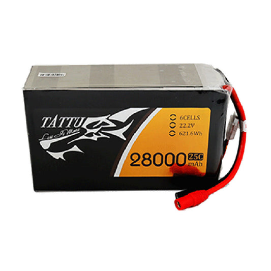Tattu 28000mAh 22.2V 25C 6S1P LiPo Battery with AS150 + XT150 Plug - Front View