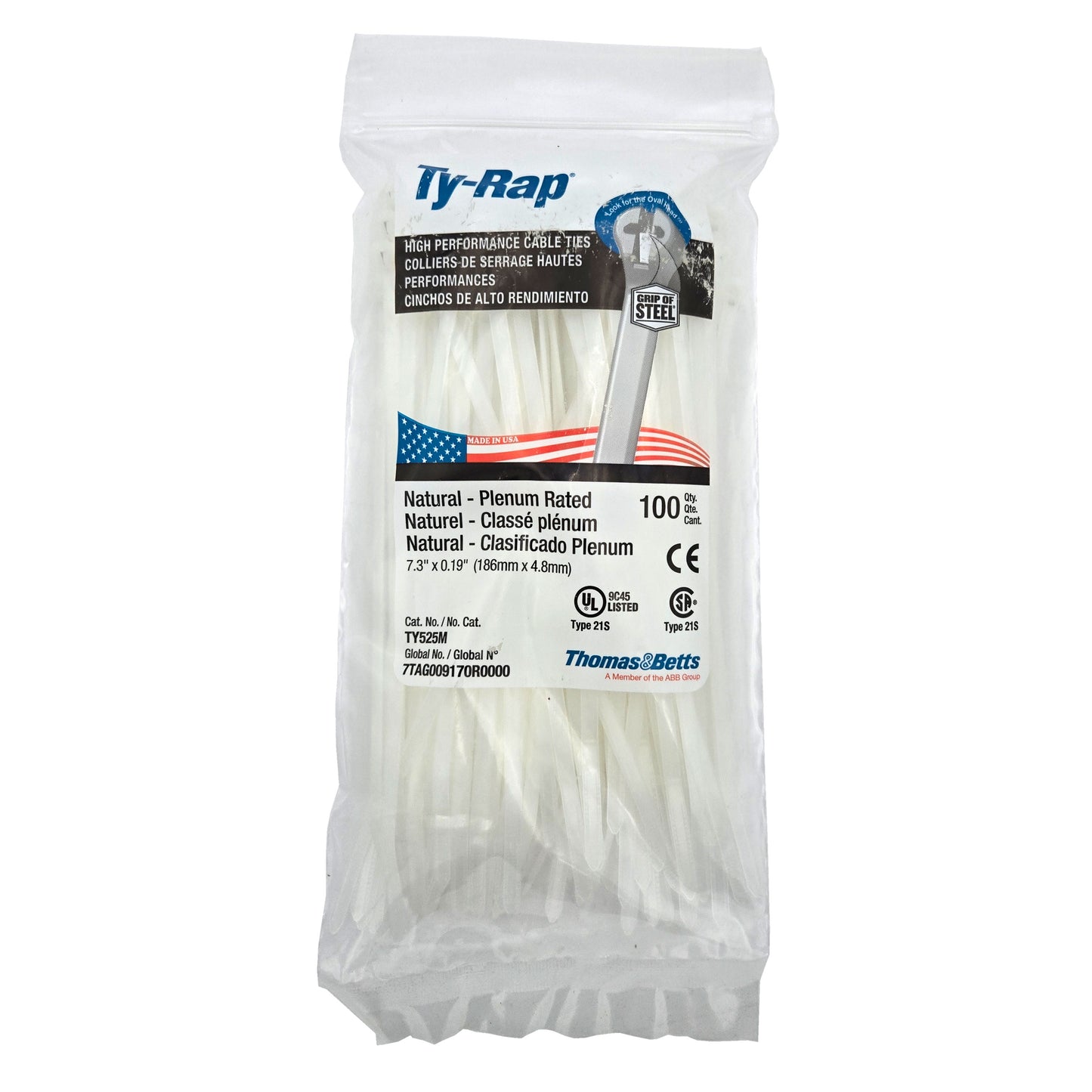 Ty-Rap Natural 7.31'' Cable Tie - 100/pack 