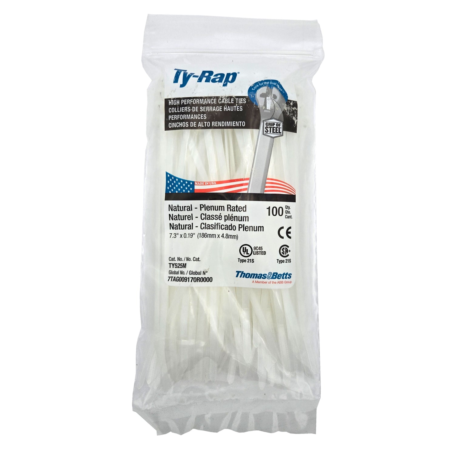 Ty-Rap Natural 7.31'' Cable Tie - 100/pack 