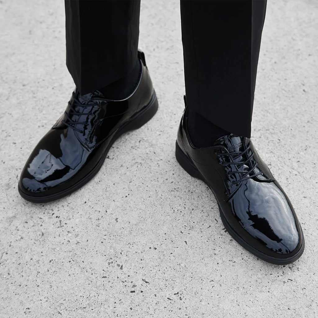 Amberjack Tux Obsidian Classic Collection black formal pilot dress shoe,  Lifestyle Close-up