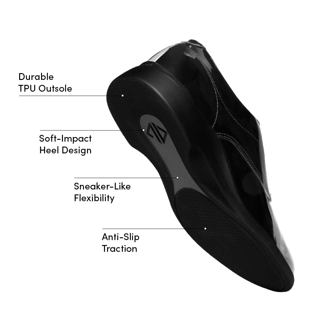Amberjack Tux Obsidian Classic Collection black formal pilot dress shoe, Features