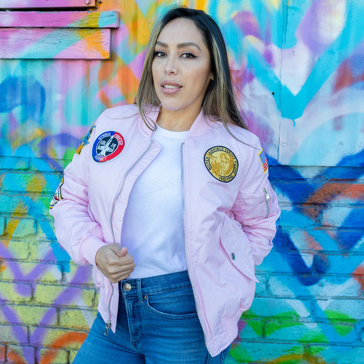 Up and Away - Adult MA-1 Flight Jacket (Pink 6-Patch), Lifestyle