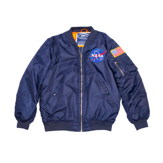 Up and Away - Adult NASA Flight Jacket (Navy 2-Patch), Front